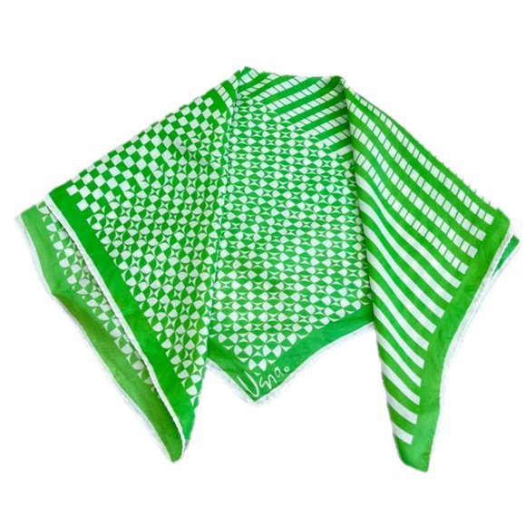 Vintage Vera NeumannGreen and White Graphic Square Scarf